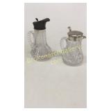 2 Brilliant Cut Syrup Pitchers, Sterling Tops