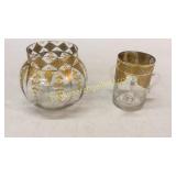 2 Pieces a Gilt Painted Glass