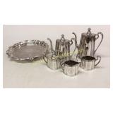 5 Piece Plated English Tea Service, Footed Tray