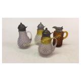 4 Hobnail Syrup Jugs, Pewter Tops