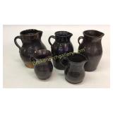5 Pottery Milk Pitchers