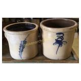 2 Cobalt Decorated. Salt Glaze Crocks