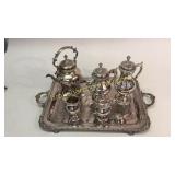 6 Piece Ornate Silver Plate Tea Service