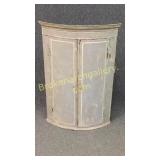 Barrel Front Hanging Corner Cupboard in Gray Paint