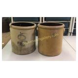 2 Five Gallon Salt Glaze and Cobalt Crocks