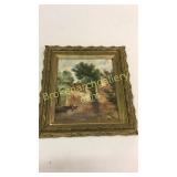 Oil on Board, Woman Washing at Mill