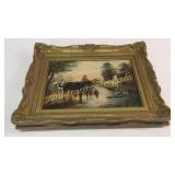 Oil on Canvas, English Cottage, Horses