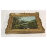 Oil on Board, Bridge Over River