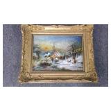 Oil on Canvas, Snowy Sunset