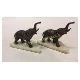 Pair Elephant Bookends on Marble Base