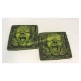 Pair Wall Mount Garden Plaques, Bacchus