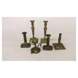 6 Brass Candlesticks/Oil Lamp