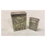 Engraved Silver Cigarette Case, Lighter