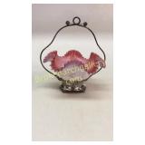 Cranberry Cased Brides Bowl, Plated Stand