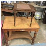 Oak Writing Desk & Side Table With Etched Copper