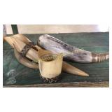 Horn Inkwell, Scrimshaw Powder Horn