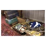 5 Cases, Case of Satchels, Basket, 2 Stools