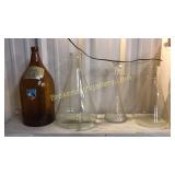 Amber Glass Jug, 3 Glass Beakers