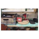 Cast Iron, Syrup Tin, Milk Crate, Egg Scale