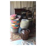 Group Stools, Hassocks, Amber Jug in Frame