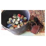 Tub Of Metal Cups, Leather Case of Yard Balls