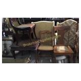 Mahogany Side Table, 3 Chairs, Clothes Butler