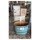 Wood Planter Tub, White Console Cabinet, Trees