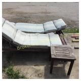 2 Teak Chaise Lounges & Side Table
