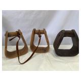 VINTAGE WOODEN SADDLE STIRRUPS (3)