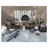 Primitive kitchen, utensils, white picket fence