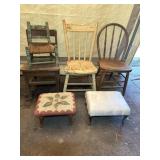 OLD CHILDRENï¿½S CHAIRS (4) STEPSTOOLS (2)