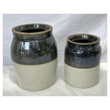 Antique two-tone crocks (2)