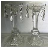 PAIR OF GLASS CRYSTAL PRISM CANDLE STICKS