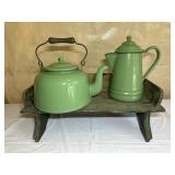 Enamel coffee pot, enamel tea pot, primitive