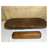 Primitive dough, bowl, and rolling pin