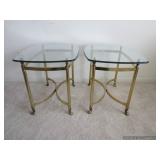 Pair of Glass Top Brass End Tables