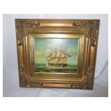 Edison Hand Painted Ship At Sea Framed Art