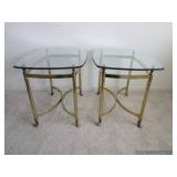 Pair Of Glass Top Brass End Tables