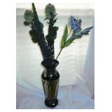 Blue/green Glass Vase Of Flowers