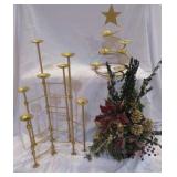 Lot of Candle stands, floral arrangment