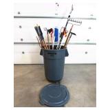 Barrel of yard tools