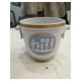 Cache pot with blue Jasperware type medallion Cache pot with blue Jasperware type medallion