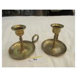 Pair brass candlesticks approx 5"H Pair brass candlesticks approx 5"H