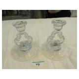 Pair Cambridge Rose Point candlesticks Pair Cambridge Rose Point candlesticks