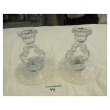 Pair Cambridge Rose Point candlesticks