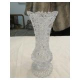 Cut glass vase approx 12" - 14" H, small chip on