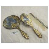 Dresser set: hand mirror, brush, comb w/ Art Dresser set: hand mirror, brush, comb w/ Art