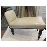 English Victorian gout stool w/ leather top, turn