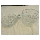 Cut glass nappy (chip on rim), cut glass footed Cut glass nappy (chip on rim), cut glass footed