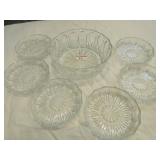 Pressed glass salad set with 6 plates, 1 bowl